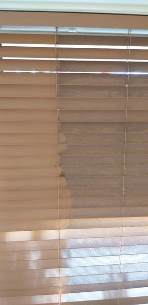 Venetian blinds and a window with daylight coming through